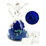 Otuo Preserved Flower Rose Gift in Glass of Angle, 【Medium Size】 Eternal Flower Rose Present for Mothers Day, Angel Rose Gifts for Her, Grandma, Wife, Girlfriend (Blue)